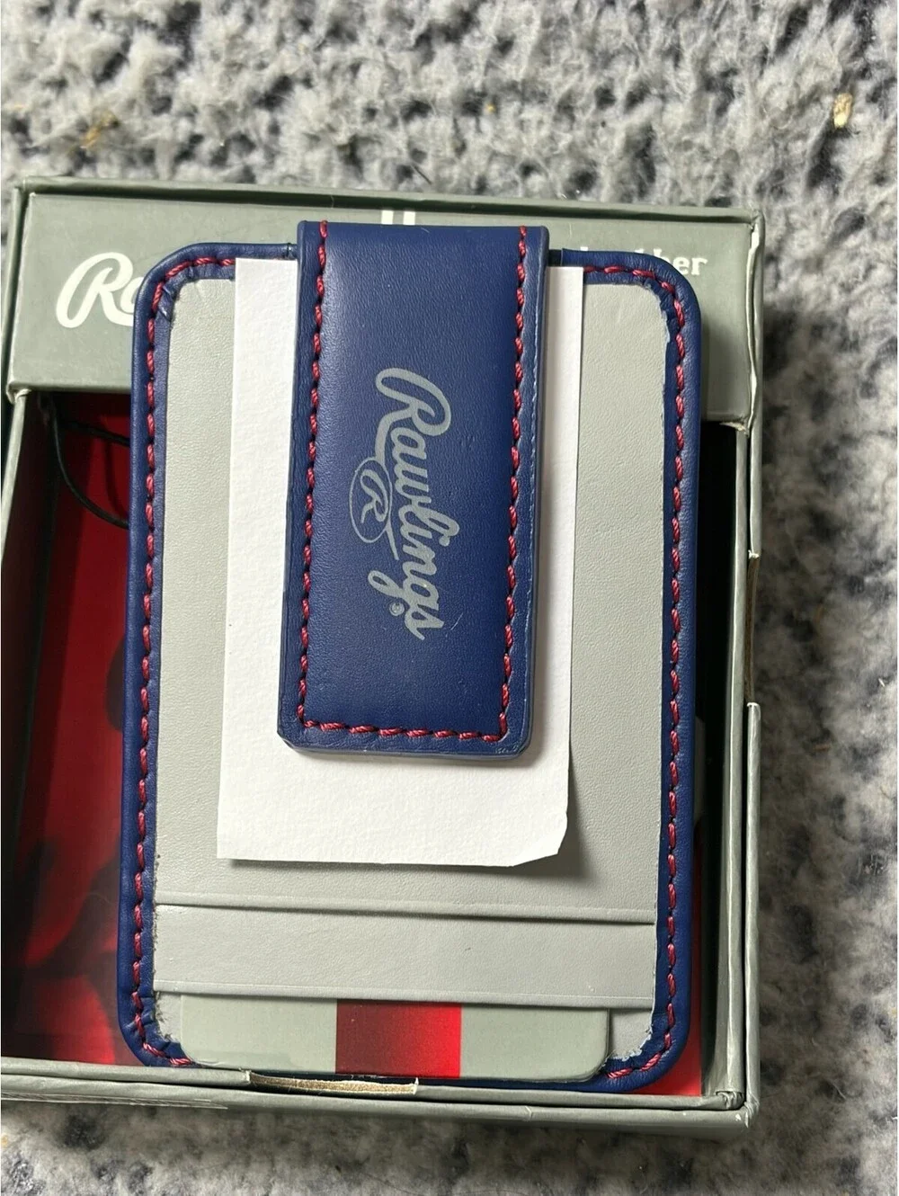 Rawlings Baseball Stitch Front Pocket Wallet Gray Blue Leather RFID RS10083 NWT